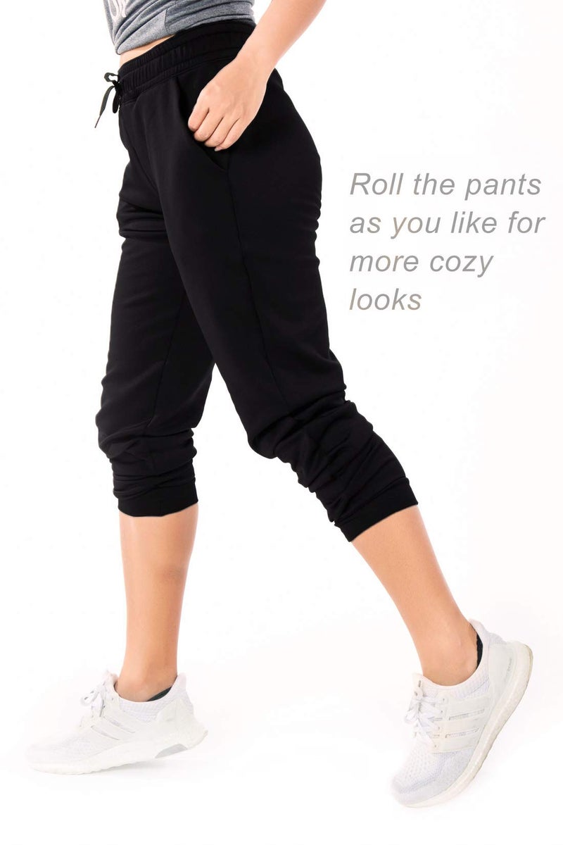 Yogipace Petite Women's High Waisted Fleece Lined Joggers Thermal Warm Winter Sweatpants,25",Black,Size S - Image 4
